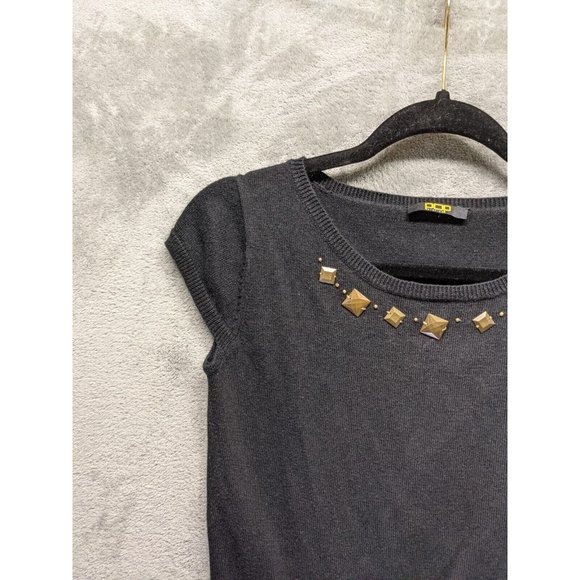 POPULATION Women Knit Top S(4-6) Black Cap Sleeve Embellished Beaded Pullover - Picture 7 of 9